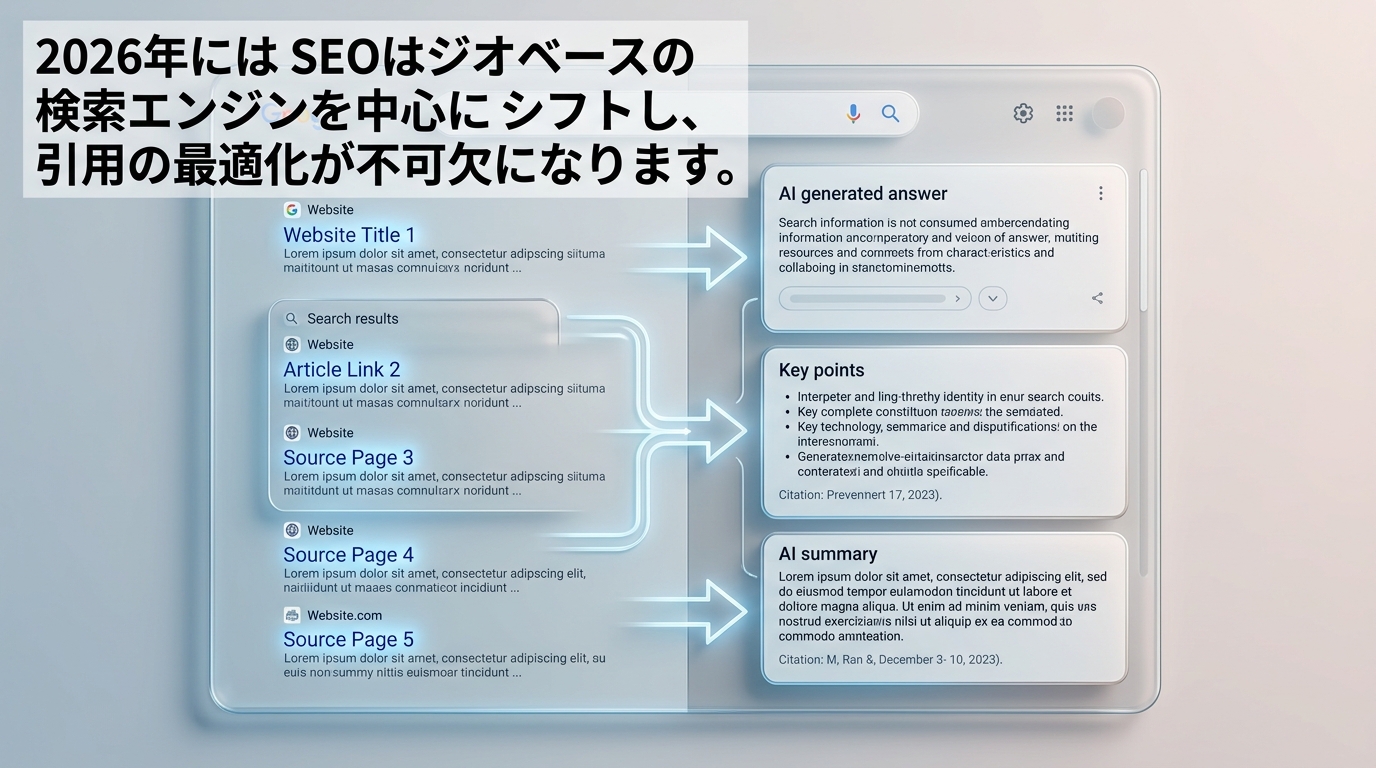2026年SEOはGEO中心へ移行し引用最適化が必須
