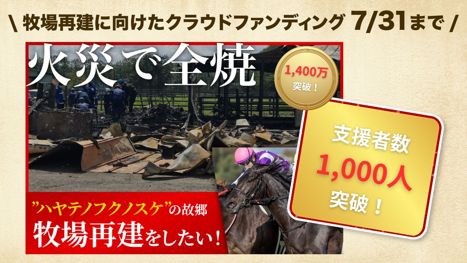 【支援者数1,000人/1,400万円突破】ハヤテノフクノスケを輩出した「ワールドファーム」再建プロジェクトが終了まで残りわずか！