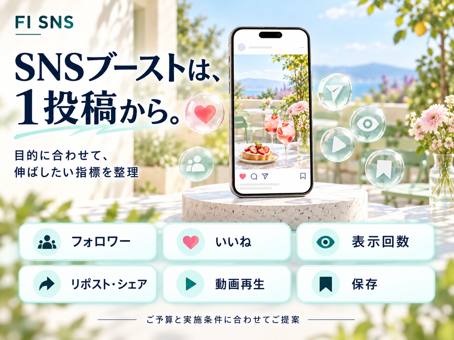 SNSブーストは1投稿から。目的に合う指標を選んで相談
