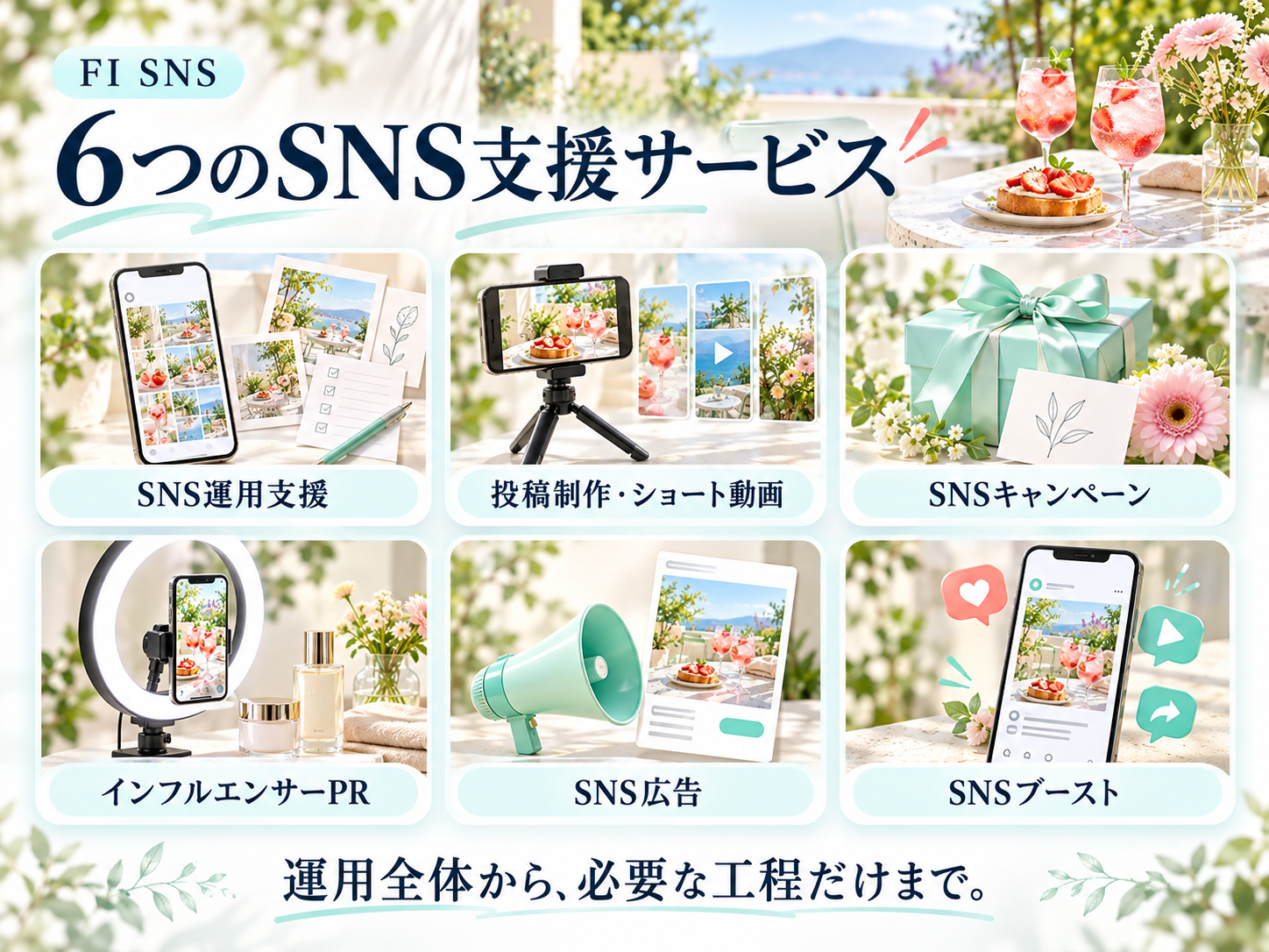 企画・制作から届ける施策まで、6つのSNS支援を組み合わせ
